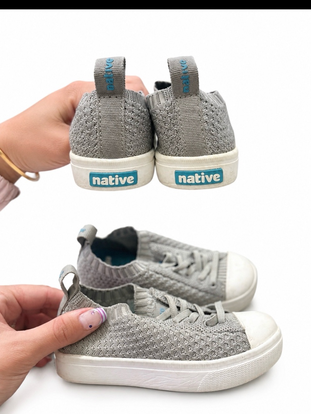 Native Kids Knit Sneakers in Light Gray with Blue Logo